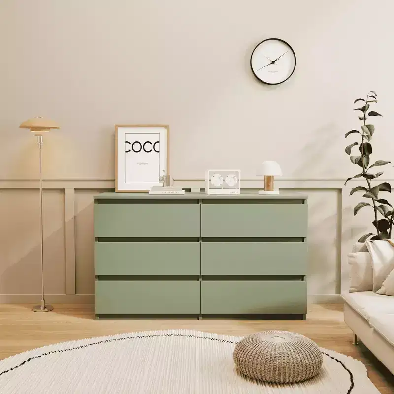 Green Large 6 Drawers Chest of Drawer Dressers Table with Golden Handle