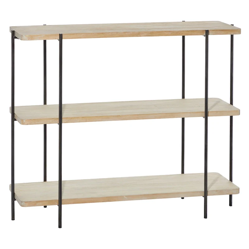 2-Shelf Wood Console Table, Slim Black Metal Legs, Beige, 14