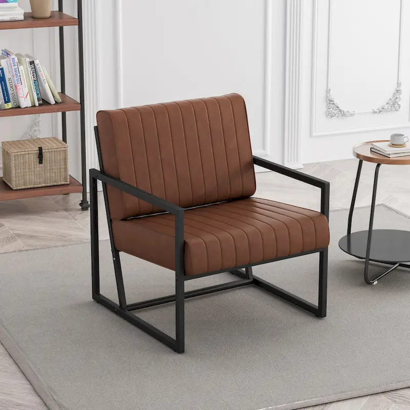PU Leather Armchair with Padded Backrest