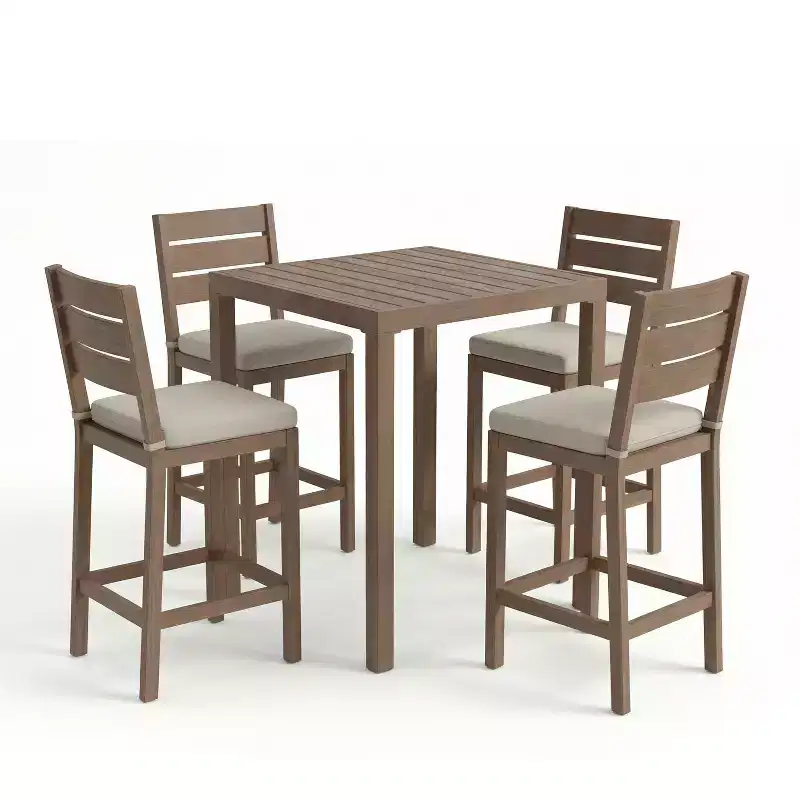 Martha Stewart Bedford 3 Piece Aluminum Patio Set, 2 Bar Stools with Cushions, 35.5 Square Patio Table