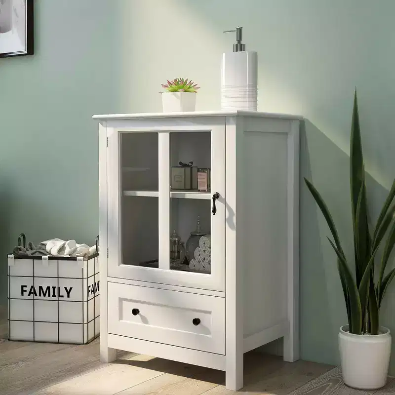 MAYEERTY Buffet Storage Cabinet, Single Glass Door with Unique Bell Handle for Home
