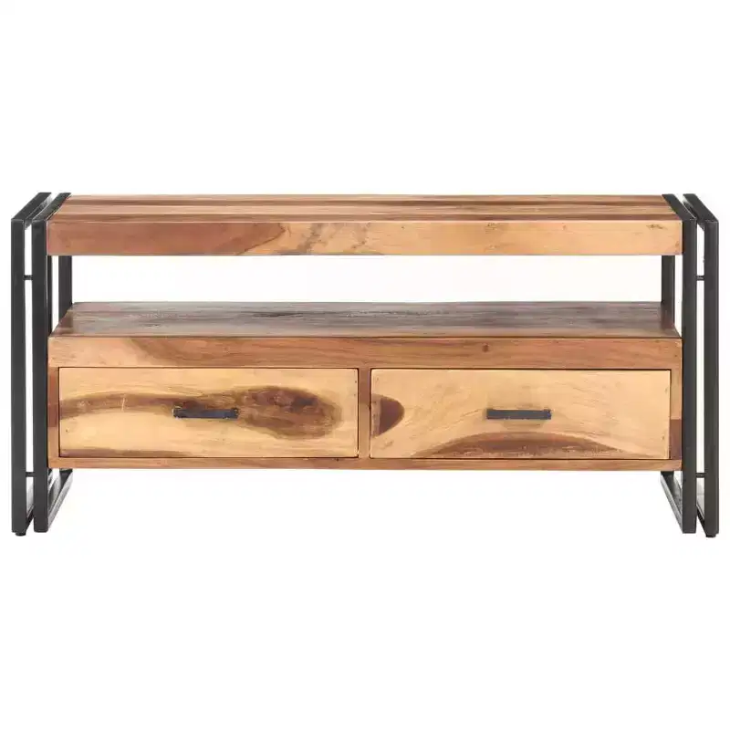 vidaXL Coffee Table Brown and black Solid Acacia Wood, Powder-Coated Steel