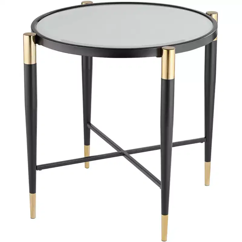 Studio 55D Modern Metal Round Accent Side End Table 25 Wide Matte Black Gold Marbleized Glass Tabletop for Living Room Bedroom