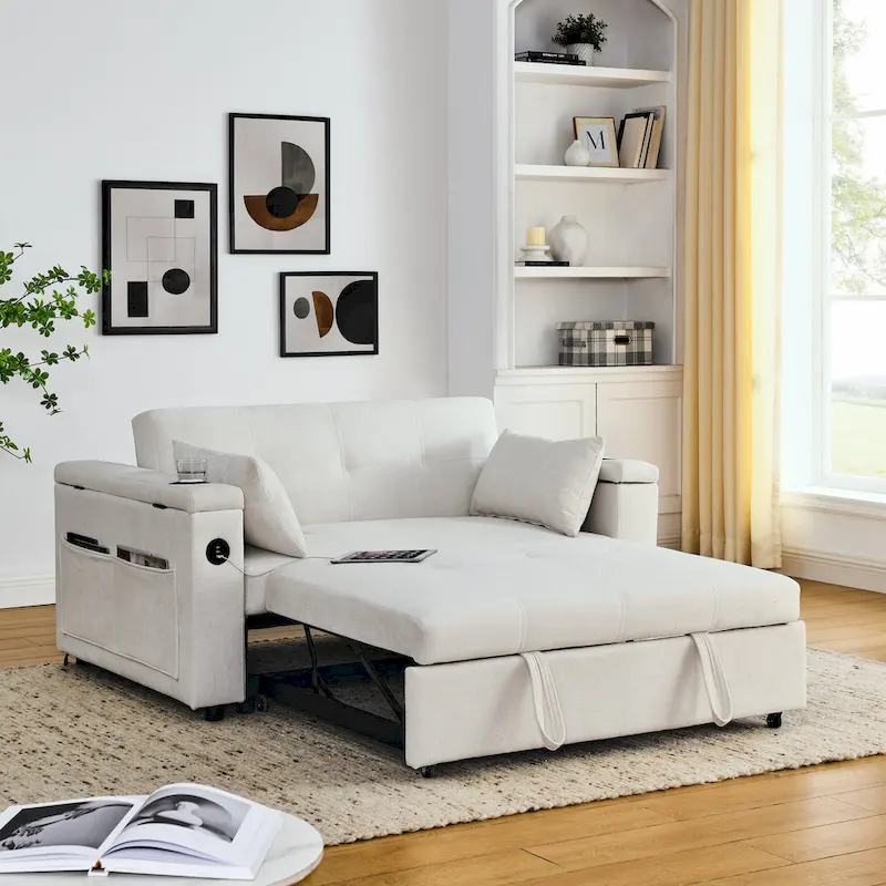54 Pull-Out Sleeper Sofa Bed Double Seat Recliner Sofa Bed