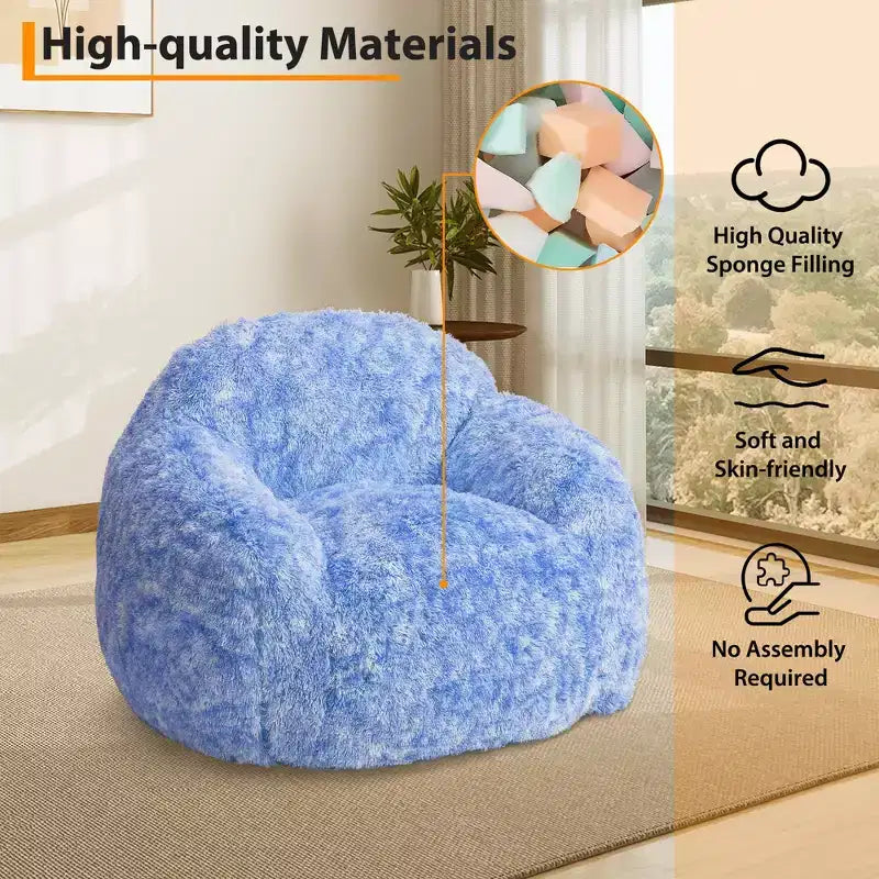 Adult Faux Fur Bean Bag Chair with Armrests - High-Density Foam Floor Sofa