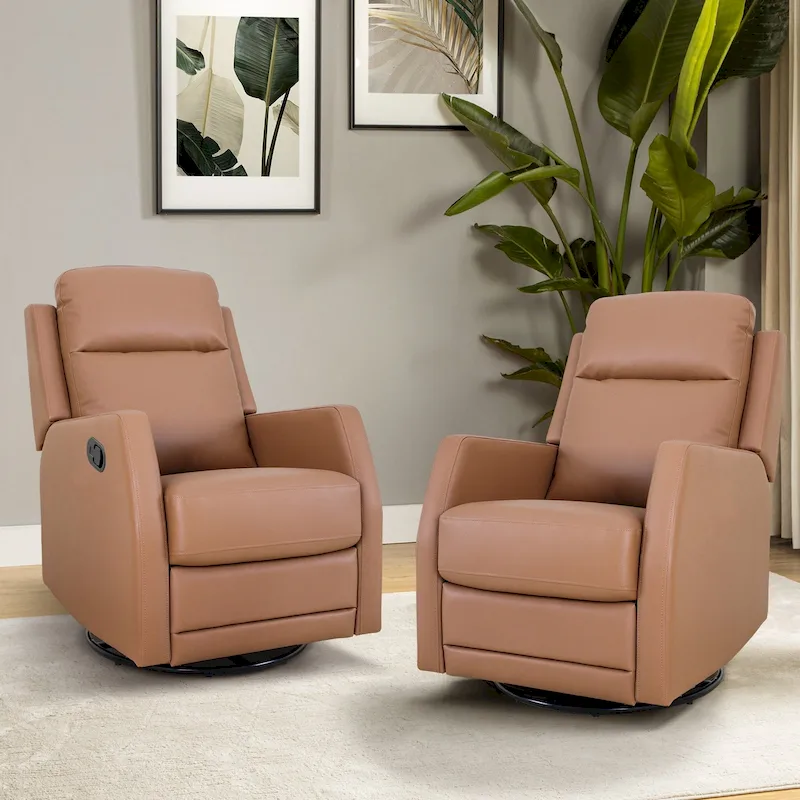 Esteban Modern Faux Leather Manual Rocking Swivel Recliner with Wingback Set of 2