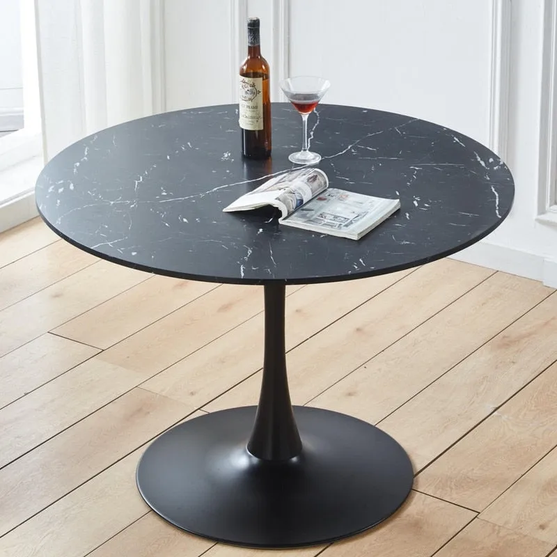 Round Dining Table with Marble-Look MDF Top, Seats 4–6