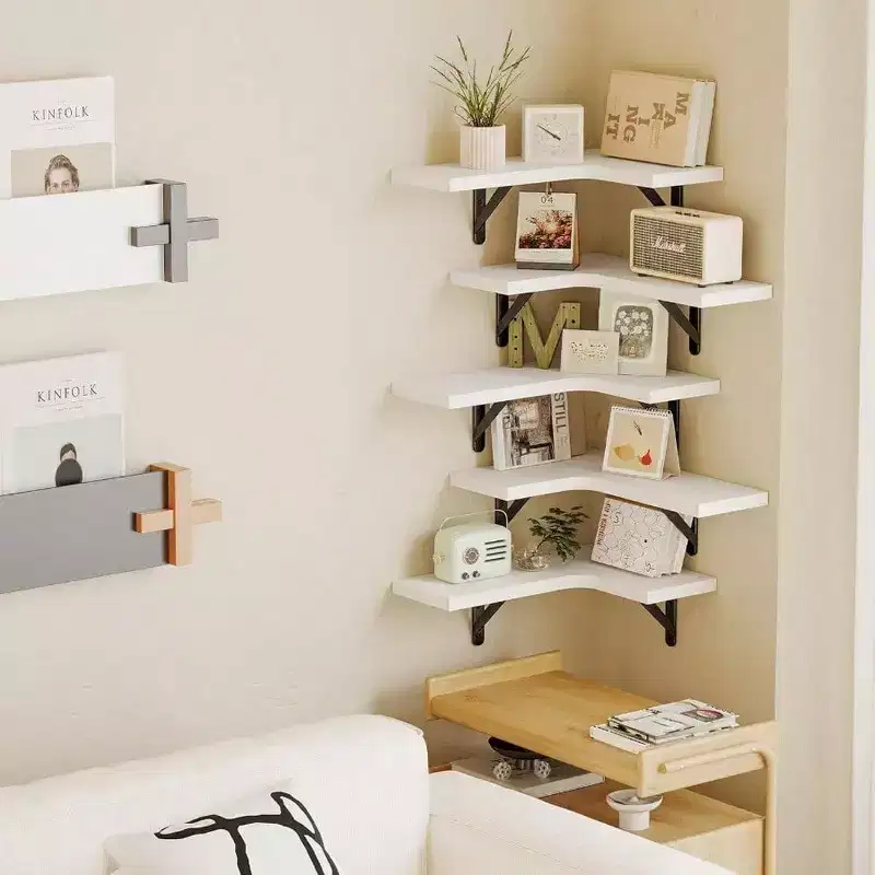 Floating Shelves Wall Rustic Wood Wall Mounted Corner Shelf White Bathroom Kitchen Bedroom Home Decor Laundry Room
