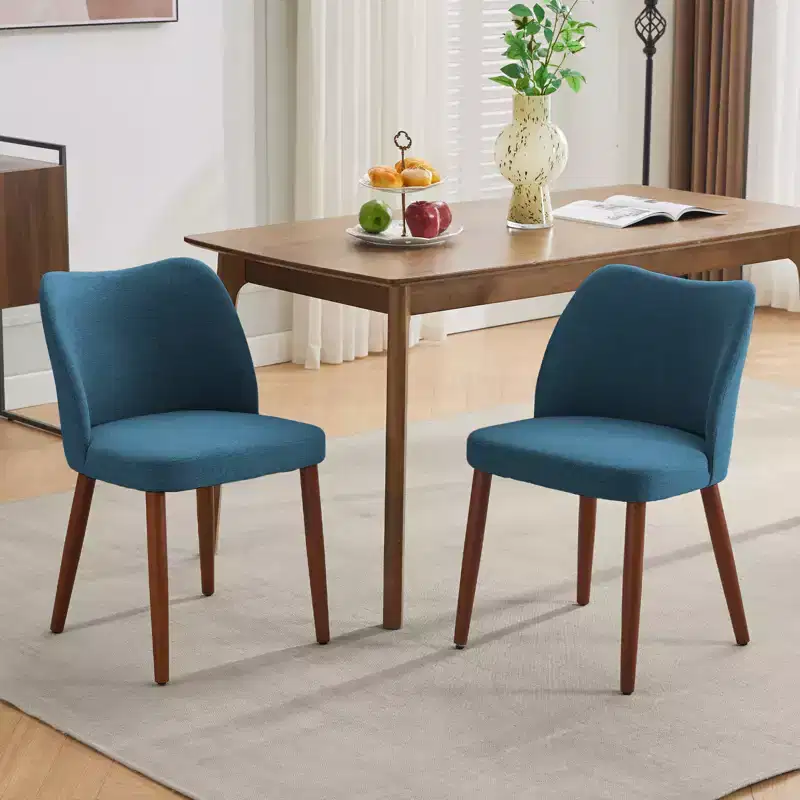 Linen Dining Chair Set, Upholstered Fabric Kitchen Chairs with Wood Legs, Wing Backrest, Thick Cushions, Leveling Feet. for Dining Room, Living Room
