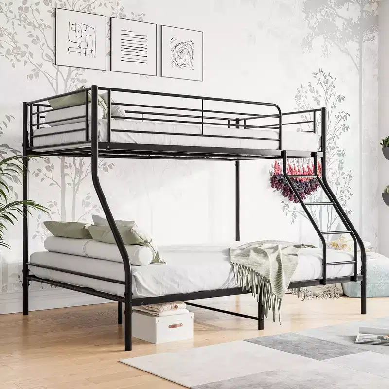 Twin-Over-Full Metal Bunk Bed | Ladder & Enhanced Guardrail | Black | 400 lb