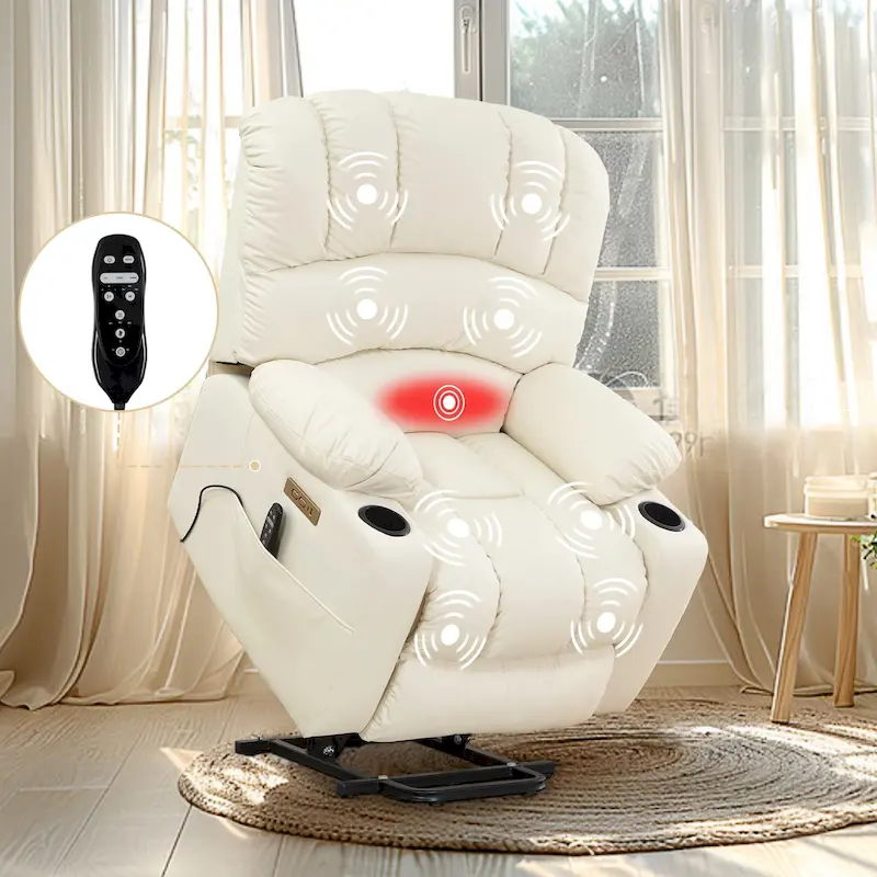Power Lift Recliner Chair, Oversized Shell Backrest Reclining Chair with Massage & Heat for Elderly