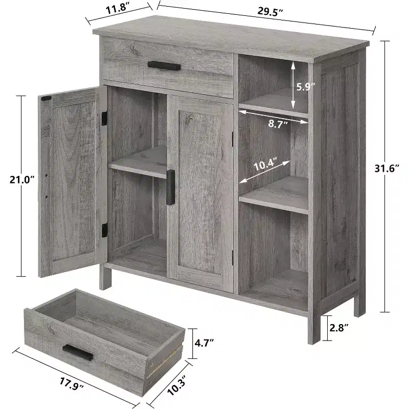 Bathroom Cabinet, Floor Storage Cabinet with Doors and Shelves, Coffee Bar Cabinets with Drawer