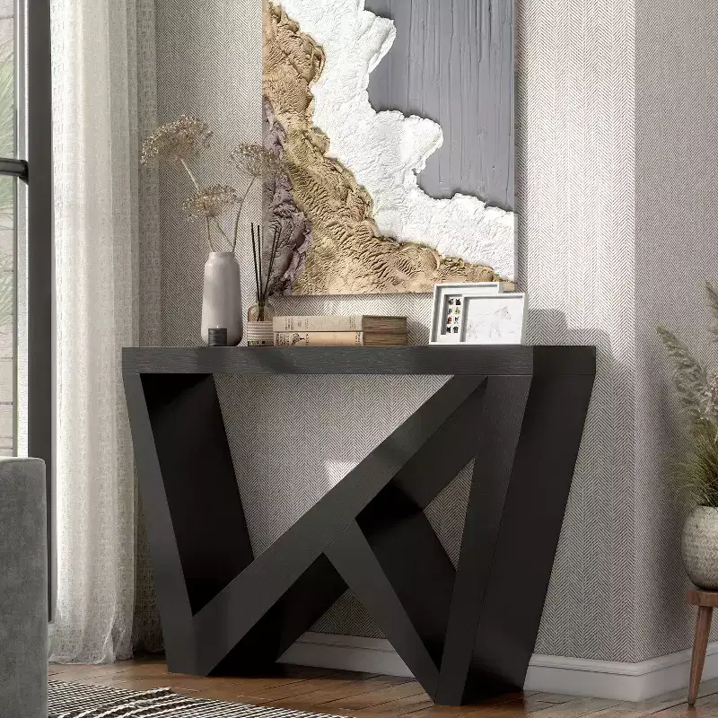 Modern Rectangular Console Table with Geometric Design, 48