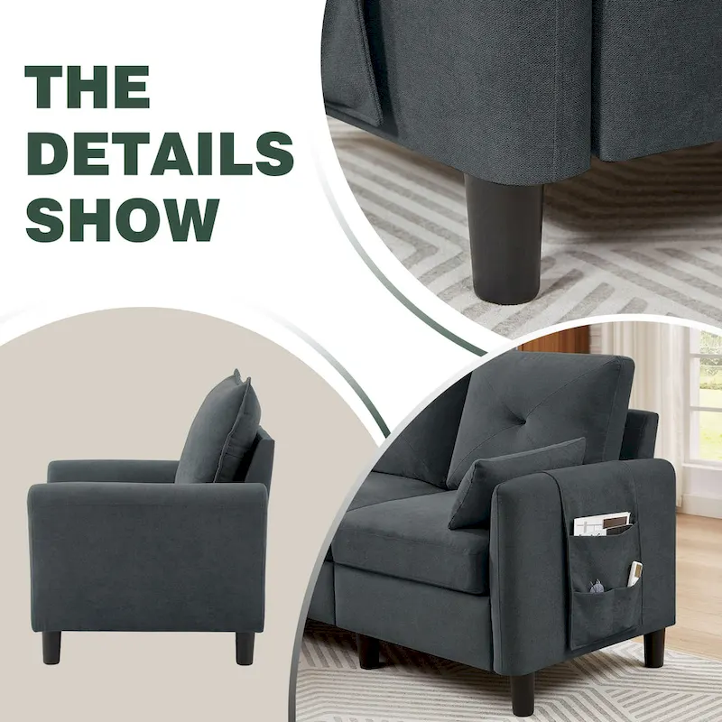 3-Pieces Sectional Sofa Set with Ottoman and Chair