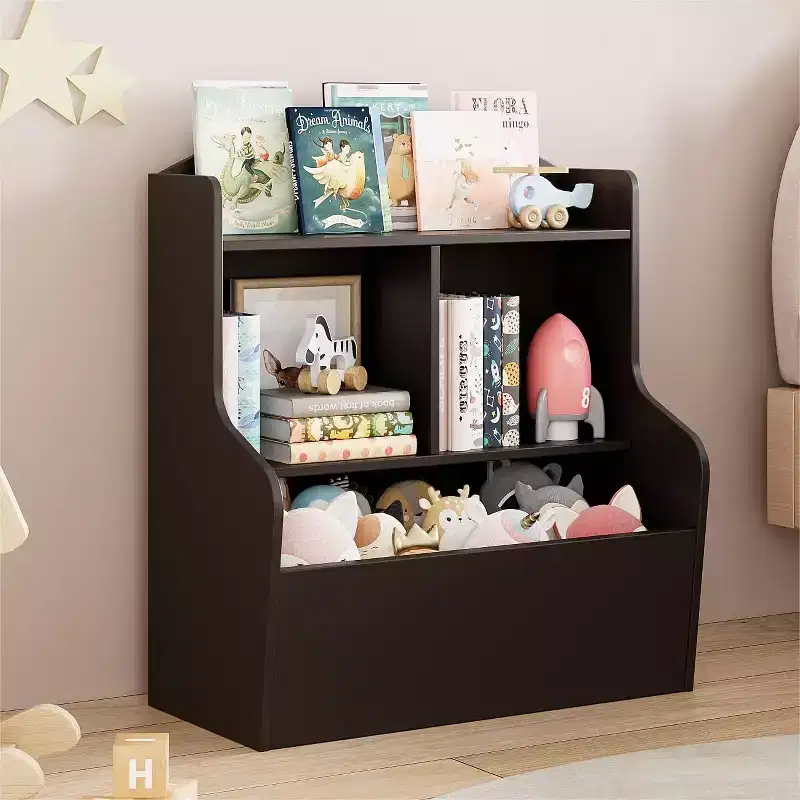 3-Tier Toy Storage Cabinet & Bookcase with Cubbies, Multi-Shelf Organizer for Playroom Bedroom Hallway Kindergarten, Dark Brown