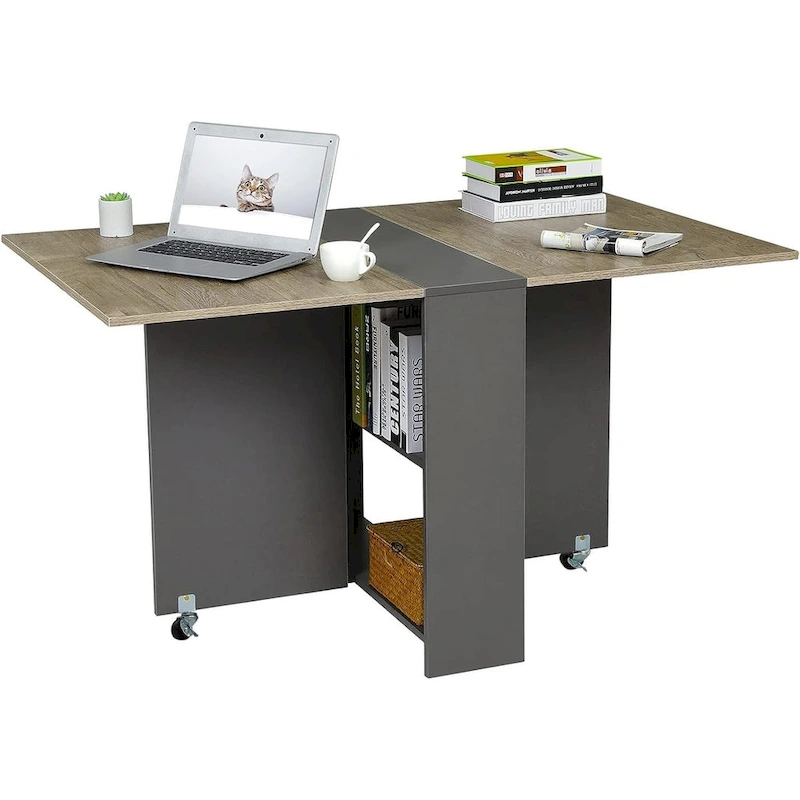 Folding Dining Table with 6 Wheels Drop Leaf Tables