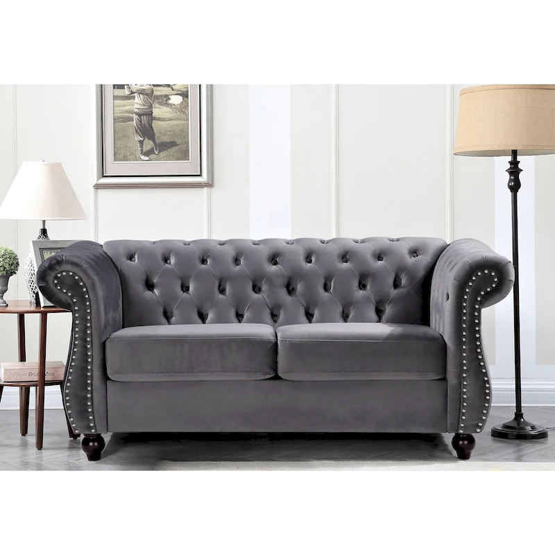 Kemos Velvet Chesterfield Loveseat