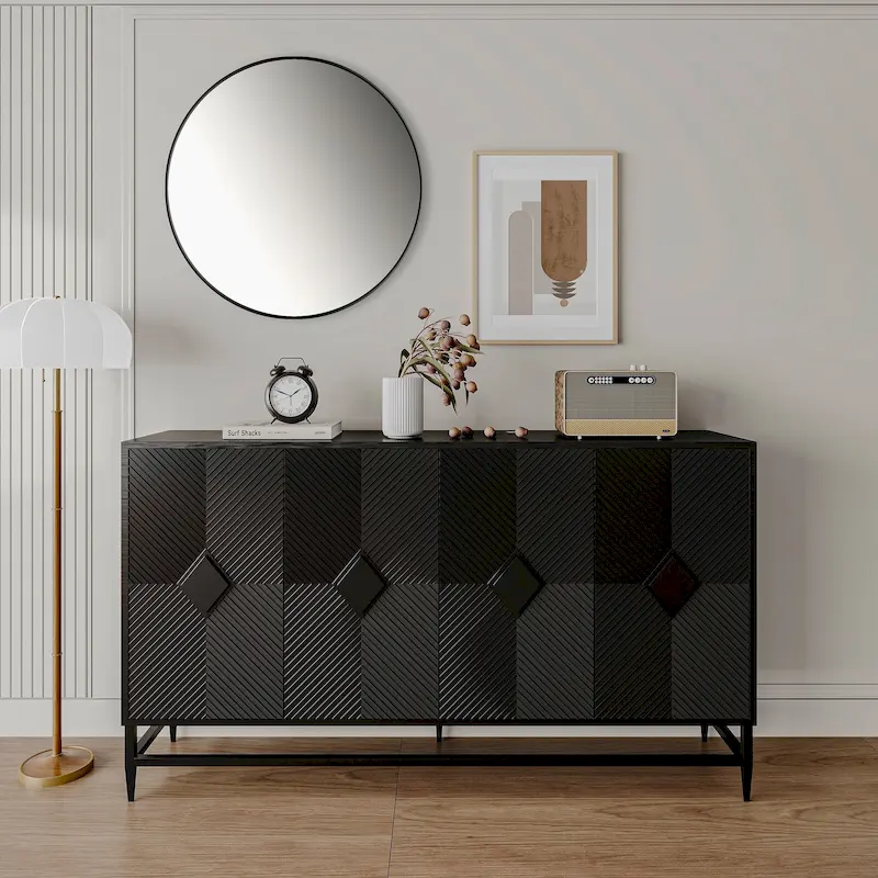 Wooden Cabinet With Glass Doors and Shelves Display Storage Cabinet
