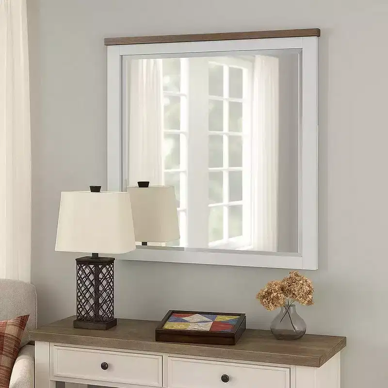 Royal Hampton Dresser Mirror, White Pinewood Frame, Dark Brown Top, 36 Inch