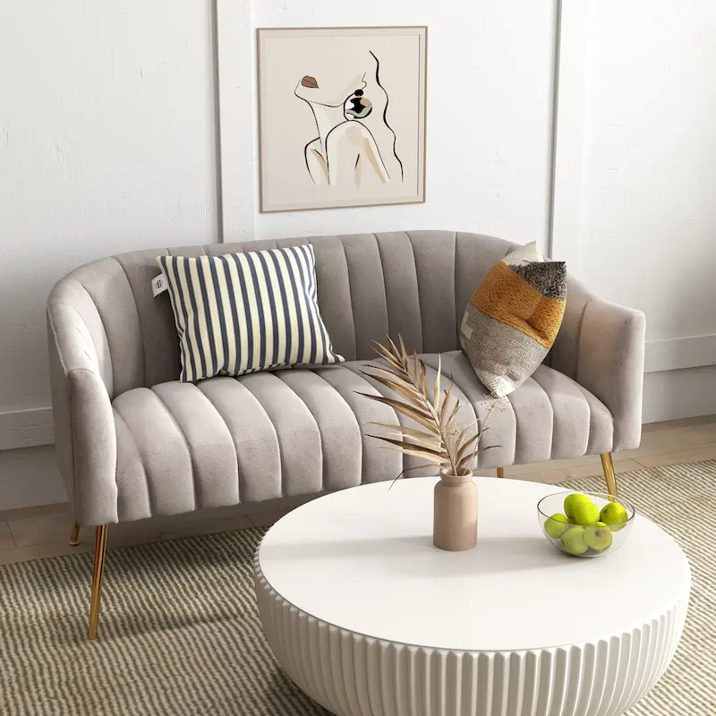 SEYNAR Modern Glam Comfy 50 Metal Legs Curved Sofa 2 Seaters Loveseat with Tufted Back