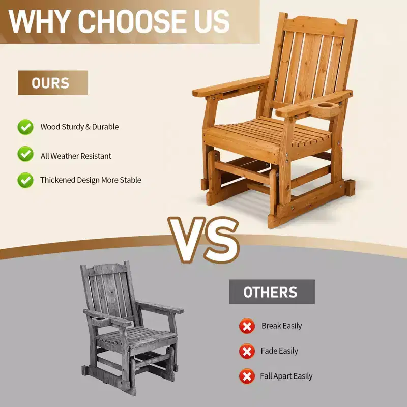 Karl Home | Classic Teak-Finish Fir Wood Patio Glider Chair