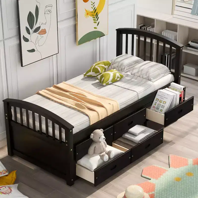 Twin Size Platform Bed with 6 Drawers