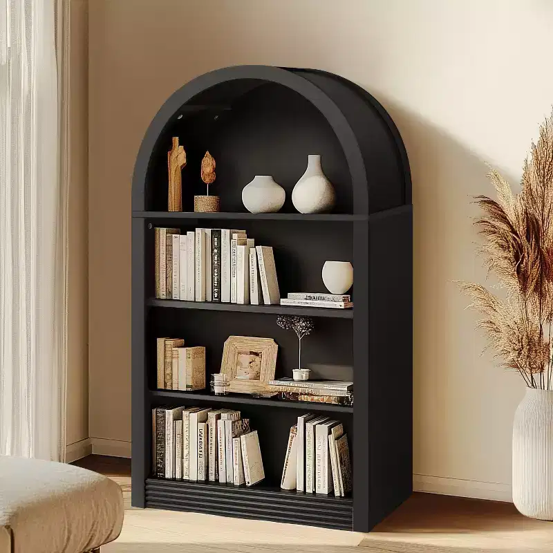 Vatros Small Black Bookcase Arched Bookshelf