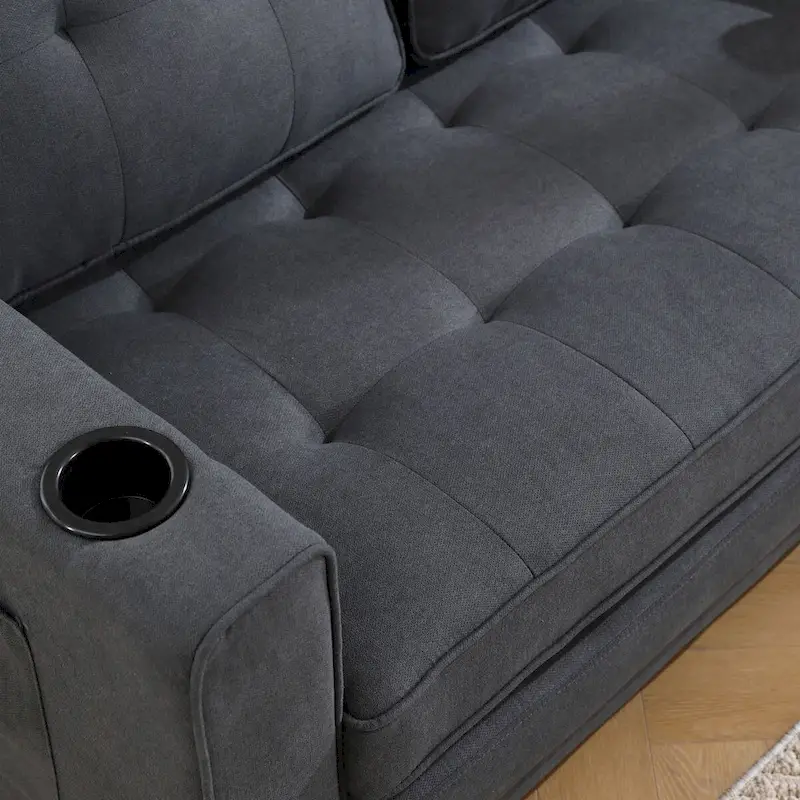 Oaks Aura Upholstered Futon Sofa with Pull-Out Sleeper Couch, Muticolour Choice Foldable Tufted Loveseat With Cup Holder