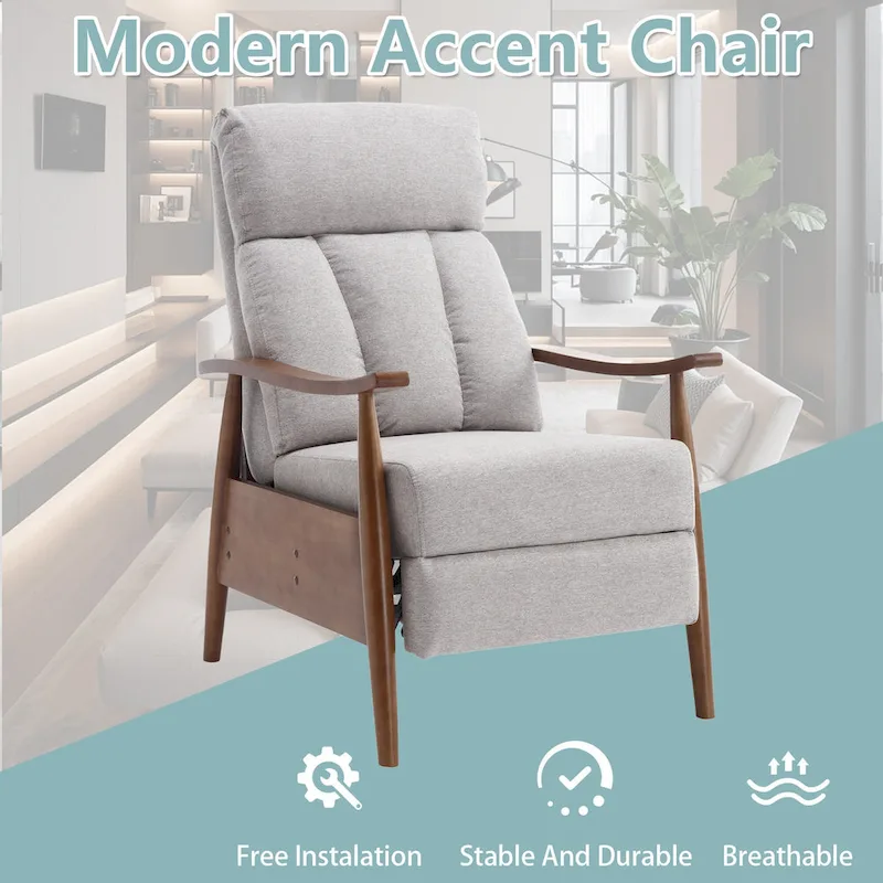 HOMEFUN Linen/Leather/Microsuede Upholstered Wood Frame Adjustable Recliner Lounge Armchair