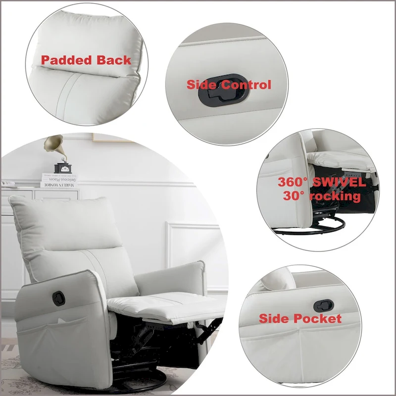 Modern Small Rocking Swivel Recliner Chair with Overstuffed Seat