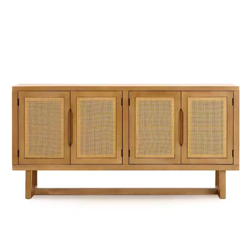 Christopher Knight Home Larkspur Modern 4-Door Acacia Wood and Cane Sideboard Cabinet