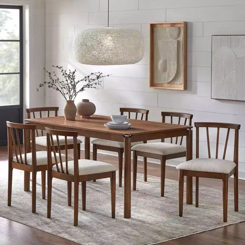 Lifestorey Rochester 7pc Modern Dining Set Beige/Walnut