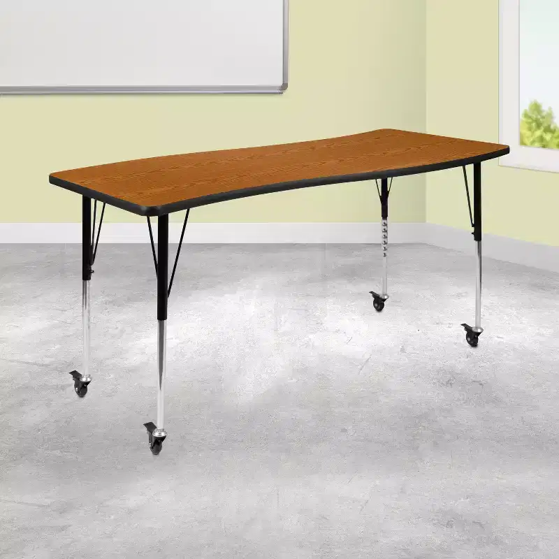 Emma and Oliver Mobile 26W x 60L Rectangular Wave Collaborative Grey Adjustable Activity Table