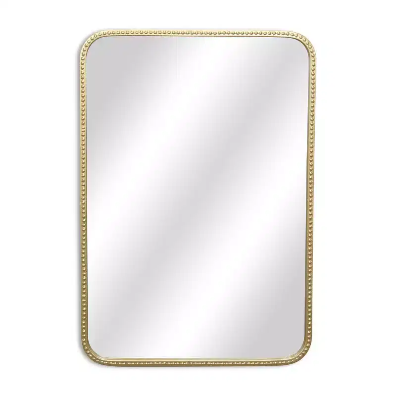 32-Inch Gold Metal Beaded Arch Accent Mirror - Wall Hanging Decor for Living Room, Bedroom & Hallway