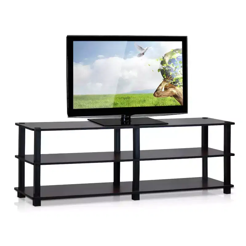 Modern 3-Tier TV Stand Console Table Media Entertainment Center with Open Storage Shelf, Dark Cherry/Black