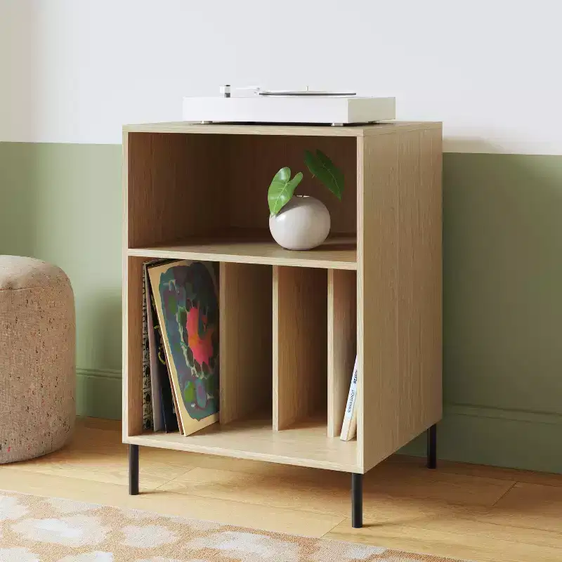 Metal and Wood Record Player Stand Natural - ™