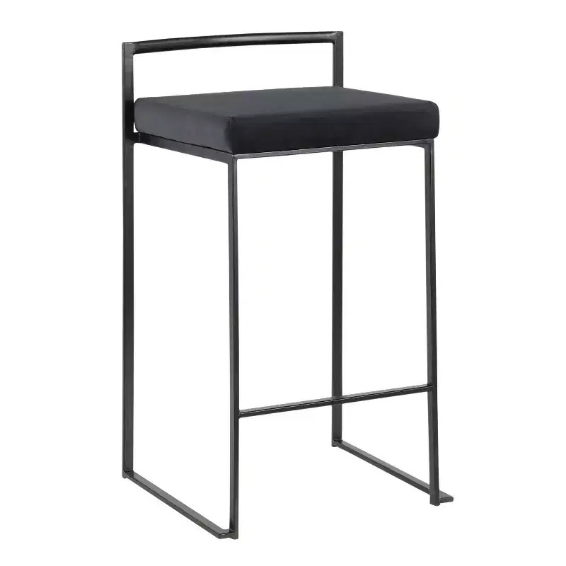 LumiSource Set of 3 Fuji Stacker Counter Height Barstools Black Metal/Black Velvet