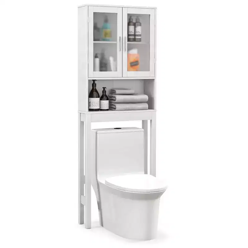 Wooden Over The Toilet Storage Cabinet Spacesaver Organizer Bathroom Tower Rack