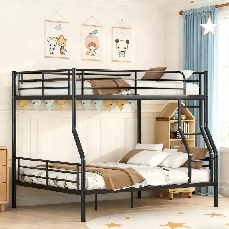 Luxystar Full XL Over Queen Bunk Bed, Metal Frame with Safety Guardrails, Split into Two Standalone Beds for Apartment
