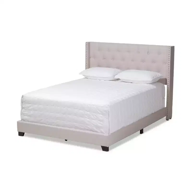 Gray Upholstered King Platform Bed with Winged Tufted Headboard