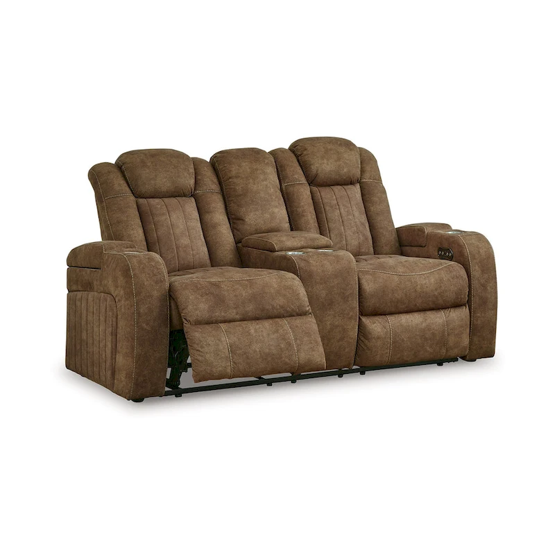 Zane Power Recliner Loveseat, Adjustable Headrest, Gray Faux Nubuck Suede