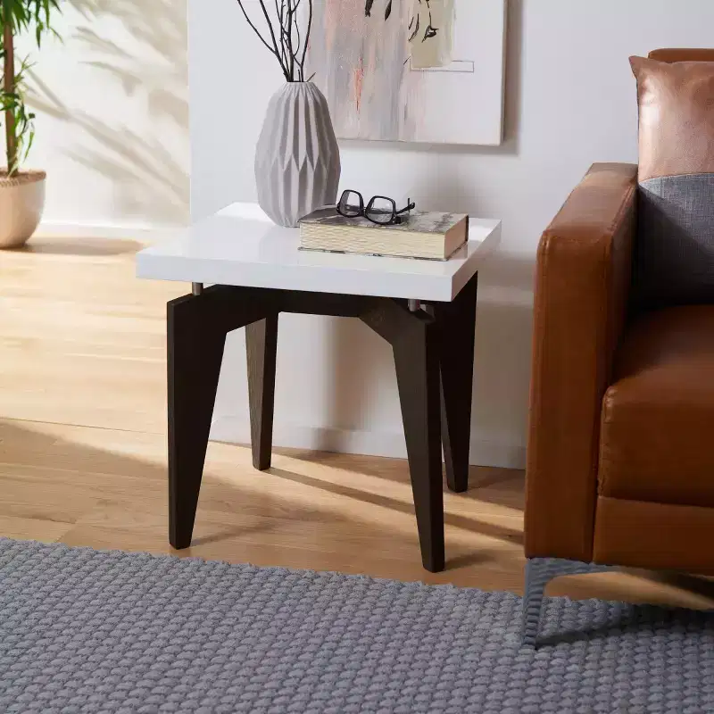 Two-Tone End Table, White and Dark Brown, Modern Accent Side Table for Living Room
