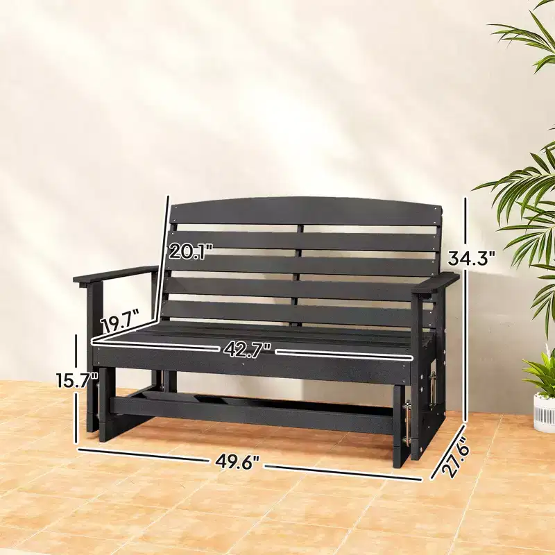 Patio Glider Bench w/ HDPE Slatted Double Rocking Chair
