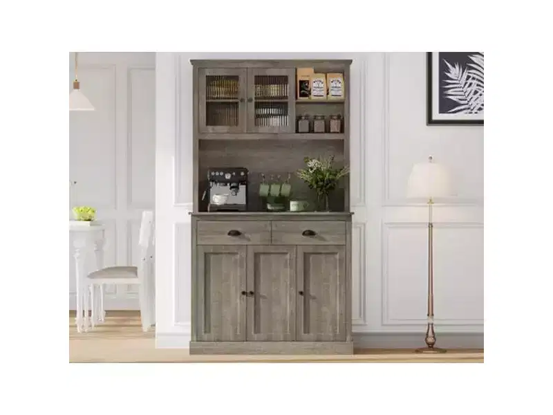 71 Wood Kitchen Pantry Storage Cabinet, Freestanding Buffet Hutch with Microwave Stand, Coffee Bar, 2 Drawers, 5 Doors & Shelves for Dining Room