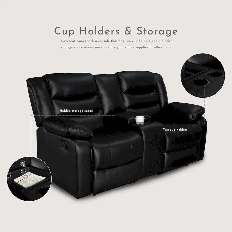 Manual Reclining 3-Piece Living Room Sofa Set - Sofa with Dropdown Table, Loveseat with Console, and Recliner