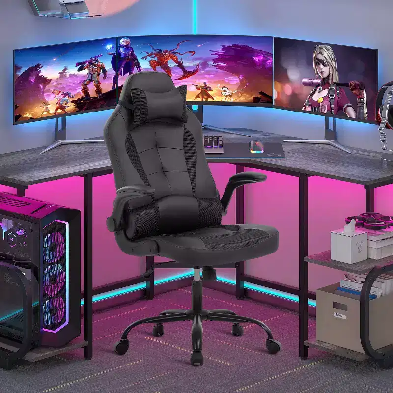 FDW PC Gaming Chair Office Chair Desk Chair with Lumbar Support Flip Up Arms Headrest