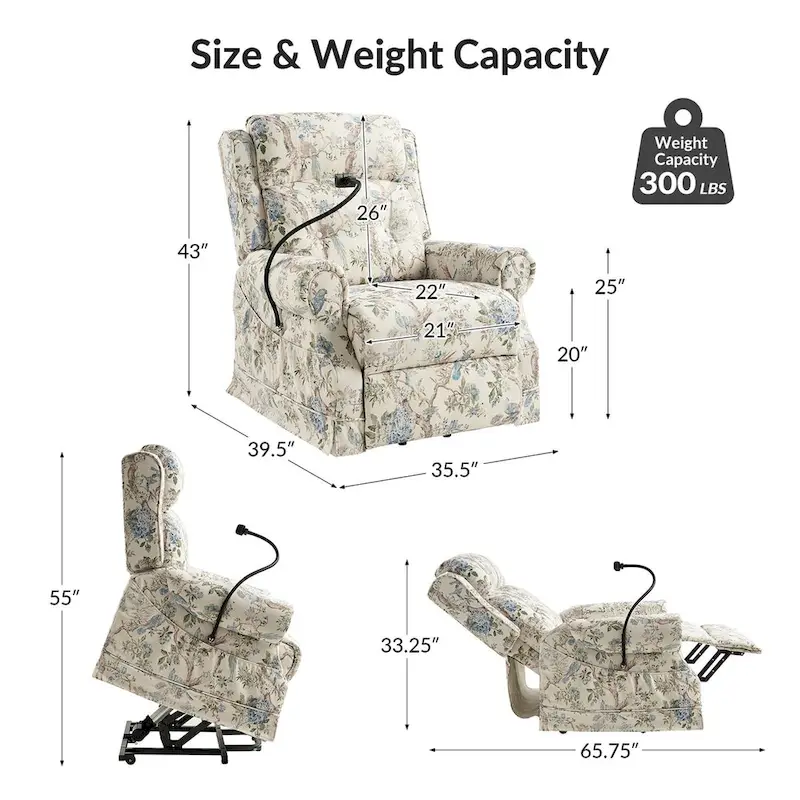Billy Traditional Lift Assist Power Recliner With Massage Heat And Manual Headrest by HULALA HOME