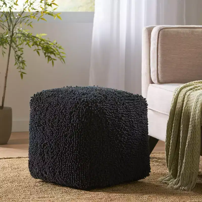 Modern Microfiber Chenille Cube Pouf