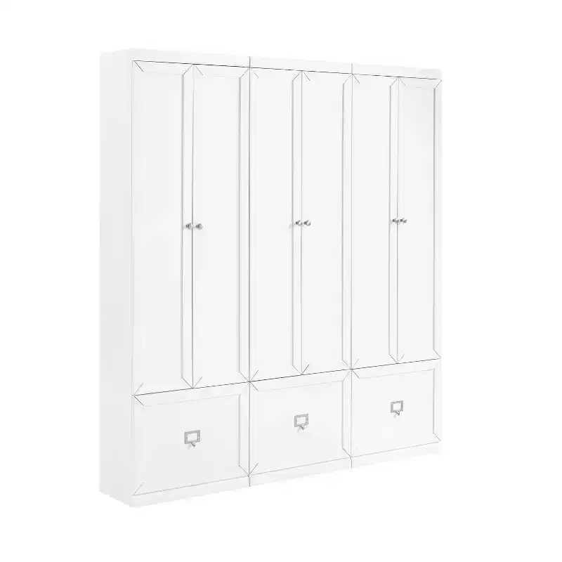 3pc Harper Entryway Pantry Closets White - Crosley: MDF Composite, Wood Veneer, 6 Doors, 3 Drawers, 9 Hooks, 74" Height