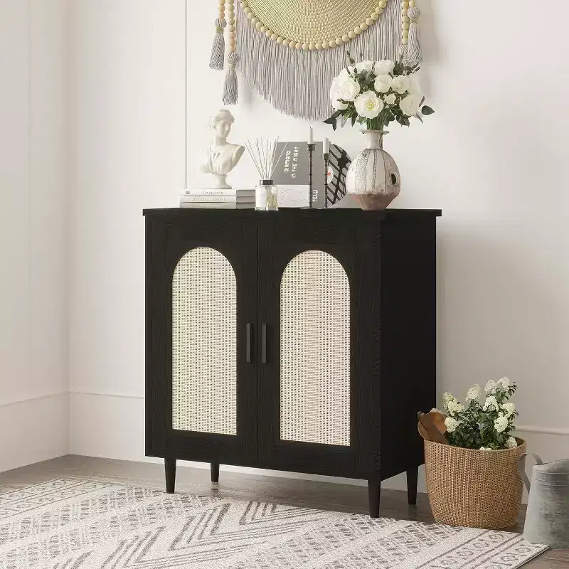 Sideboard Buffet Kitchen Storage Cabinet with Rattan, Cabinet with Ample Storage Space